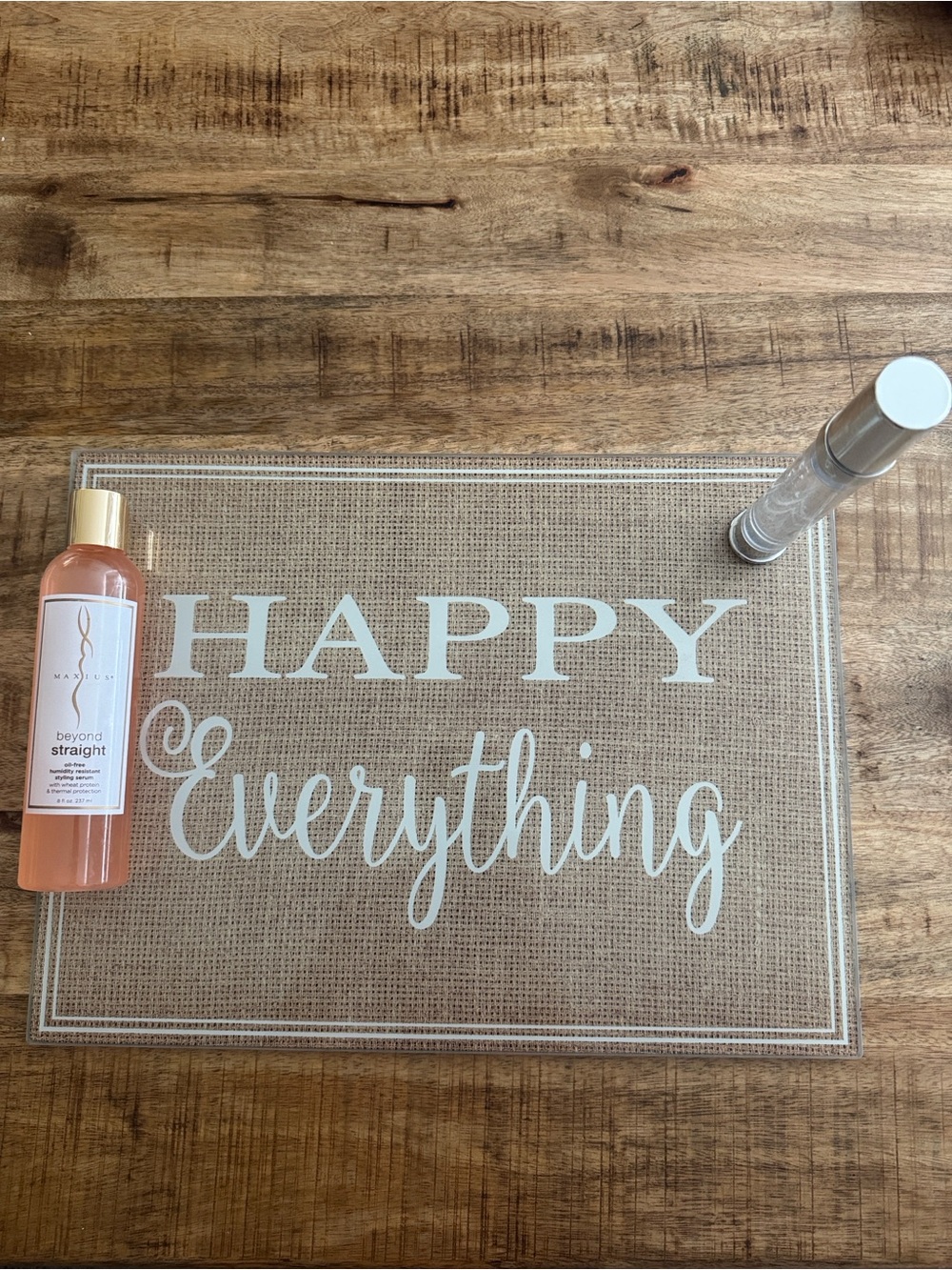 "Happy Everything Decorative Tempered Glass vanity tray Board Burlap Design NEW